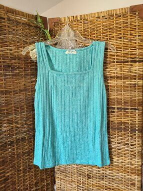 NEW Zenana Tank Top Women's Turquoise Ribbed Sleeveless Knit Stretch SZ L